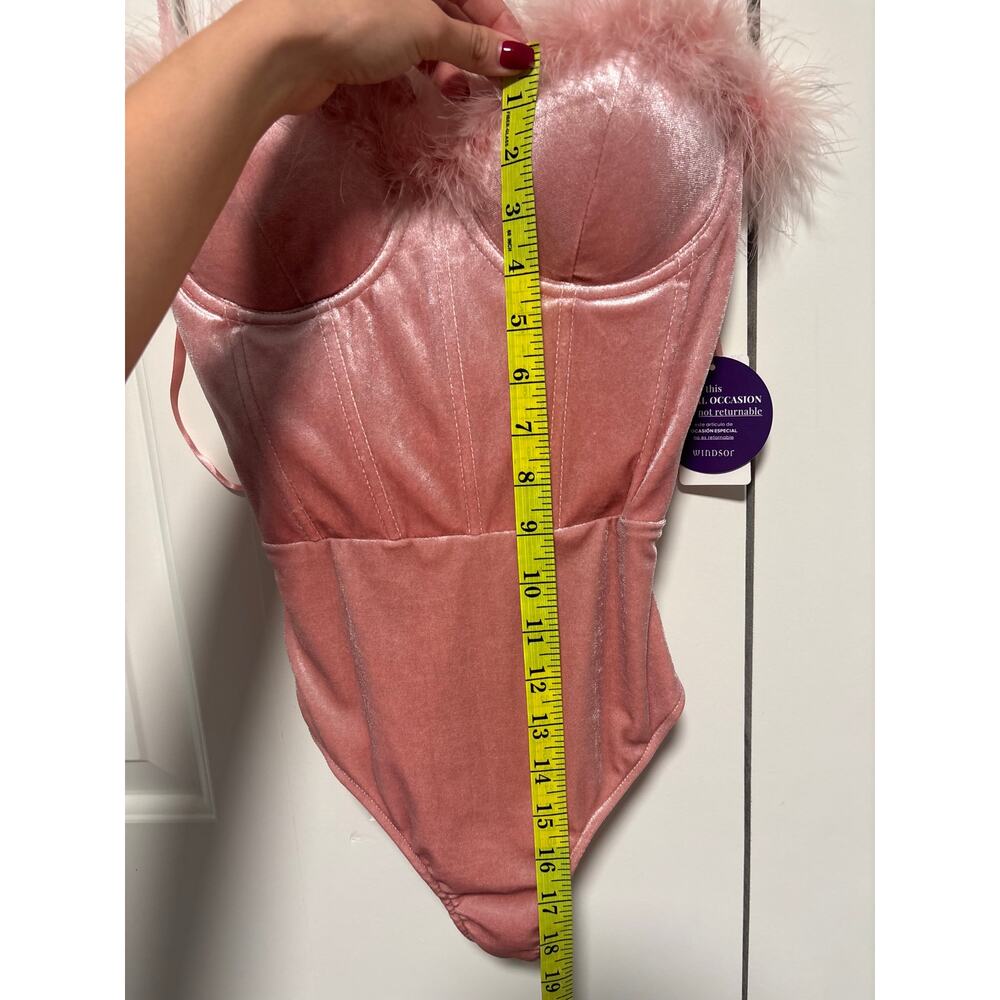 Windsor Pink Velvet Feather Trim Bodysuit Size S - Picture 3 of 7